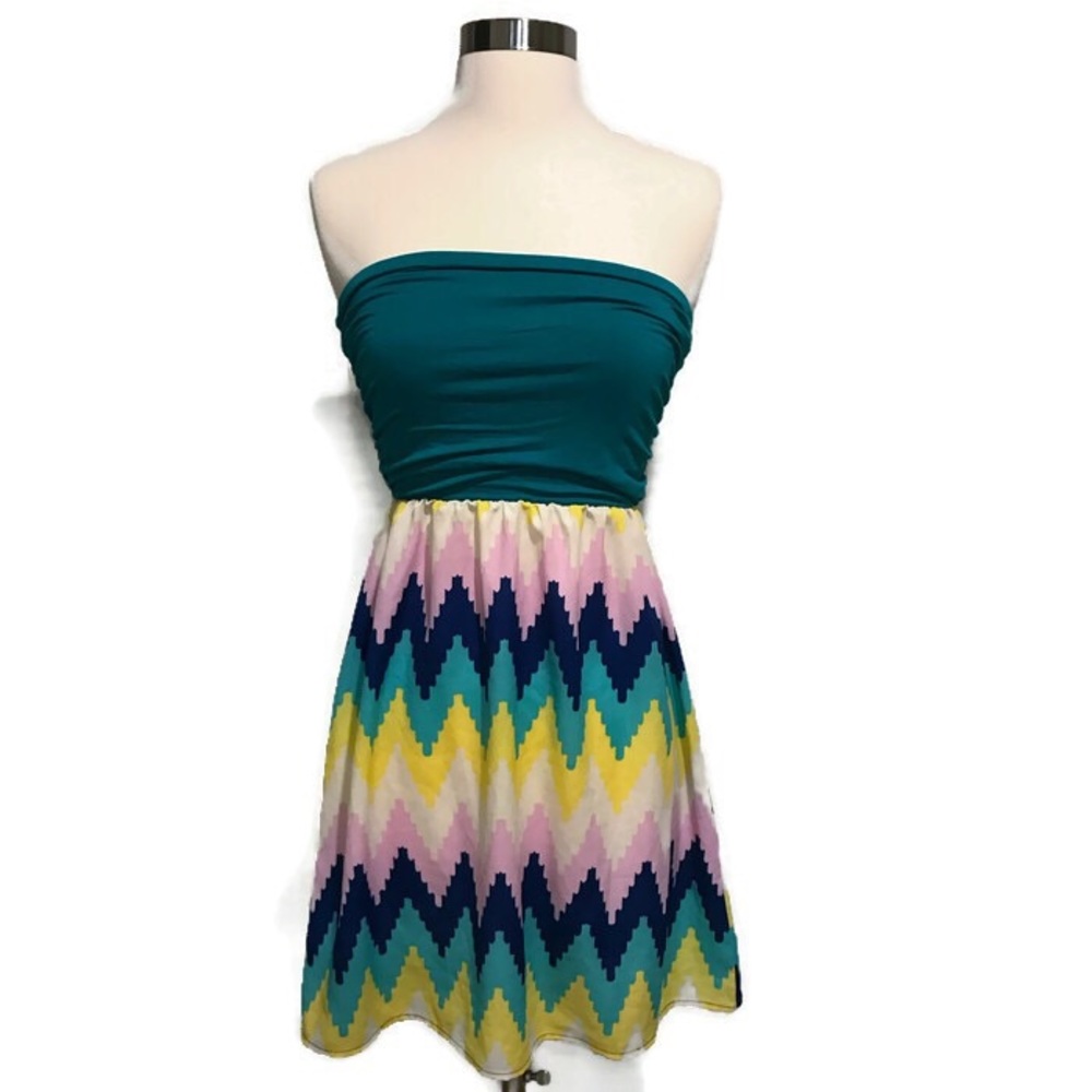 Candy Rose sundress strapless chevron green pink M